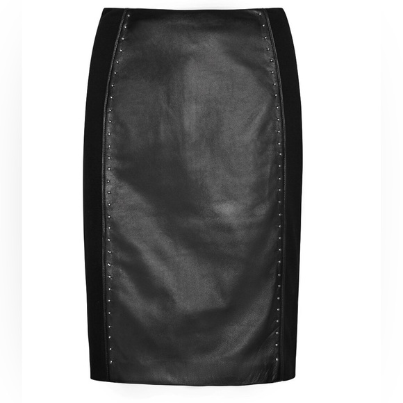 WHBM LEATHER PANEL BLACK PENCIL SKIRT - Picture 2 of 6